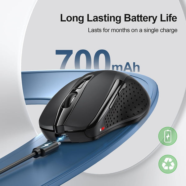 TECKNET Wireless Mouse Rechargeable, 2.4G USB-A Silent Mouse, Quiet Click, 6 Adjustable 4800 DPI, Cordless Computer Mice, Ergonomic Mice for