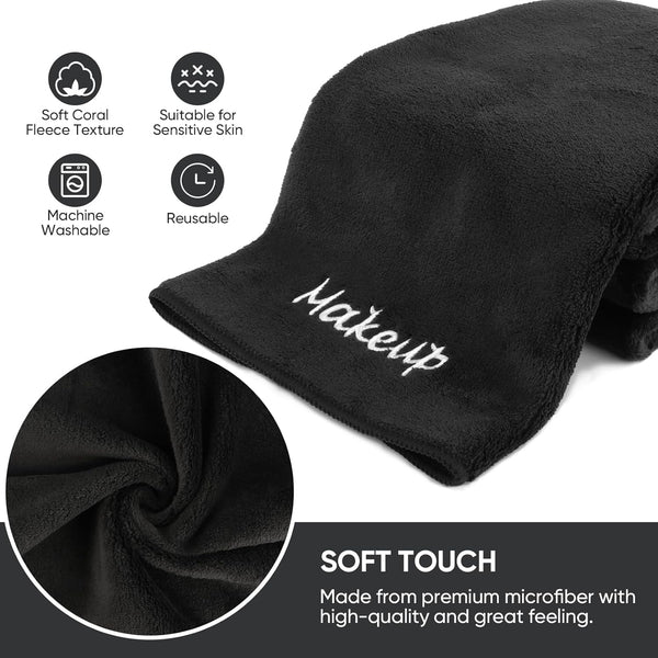Makeup Remover Cloth, 12 Pack Black Facial Wash Cloths, Soft Coral Fleece Microfiber Towels for Face, Hand, and Bathroom(13" X 13")