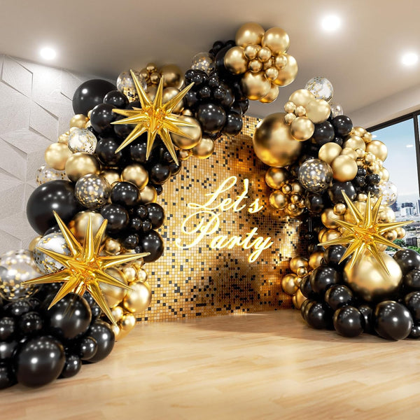 FOTIOMRG Black and Gold Balloons Garland Arch Kit, 5 10 12 18Inch Black Gold Confetti Latex Balloons for 2024 Graduation New Year Anniversary