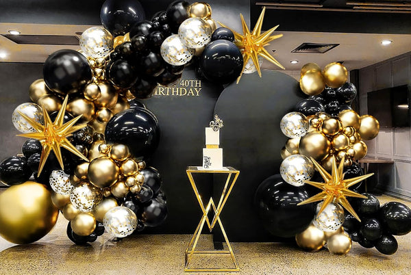 FOTIOMRG Black and Gold Balloons Garland Arch Kit, 5 10 12 18Inch Black Gold Confetti Latex Balloons for 2024 Graduation New Year Anniversary