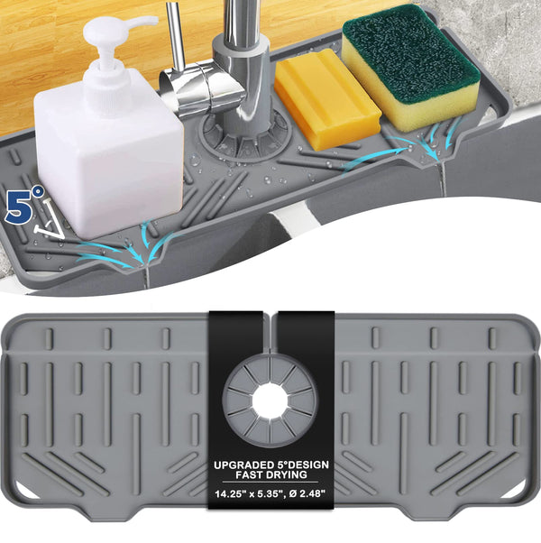 BFONS Silicone Faucet Handle Drip Catcher Drying Tray Mat Dish Soap Sponge Holder Accessories Gadgets for Kitchen Counter Bathroom Kitchen Sink