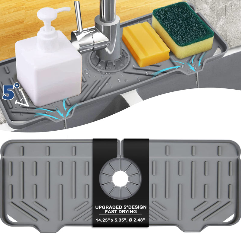 BFONS Silicone Faucet Handle Drip Catcher Drying Tray Mat Dish Soap Sponge Holder Accessories Gadgets for Kitchen Counter Bathroom Kitchen Sink