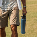 Kodrine Water Bottle with Straw, 24 Oz Glass Water Bottle with 2 Lids Bamboo Straw Lid and Spout Lid with Handle, 32 Oz Clear Water Bottle Glass