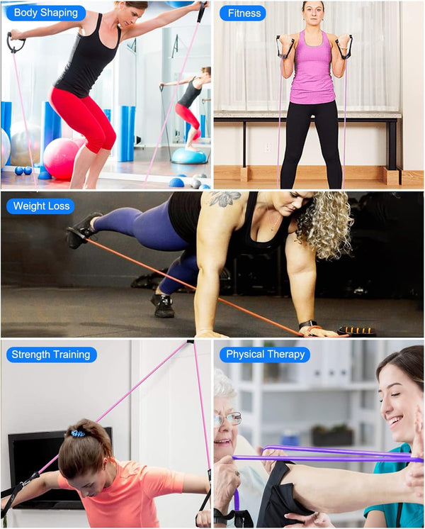 Resistance Exercise Band with Handles, Workout Band Weight Band for Physical Therapy,Strength Training Home Gym Fitness,With Door Anchor & Storage