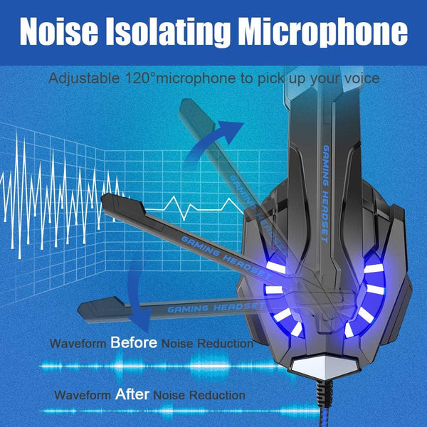 BENGOO G9000 Stereo Gaming Headset for PS4 PC Xbox One PS5 Controller, Noise Cancelling over Ear Headphones with Mic, LED Light, 7.1 Surround