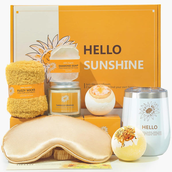 Birthday Gifts for Women, Spa Care Package Gifts Basket Unique, Sunshine Get Well Soon Sunflower Presents Gift Box Set for Women Mom Sister Best