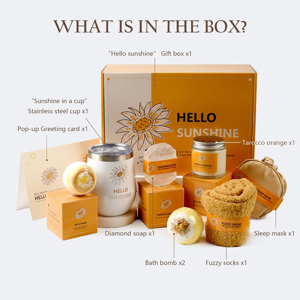 Birthday Gifts for Women, Spa Care Package Gifts Basket Unique, Sunshine Get Well Soon Sunflower Presents Gift Box Set for Women Mom Sister Best