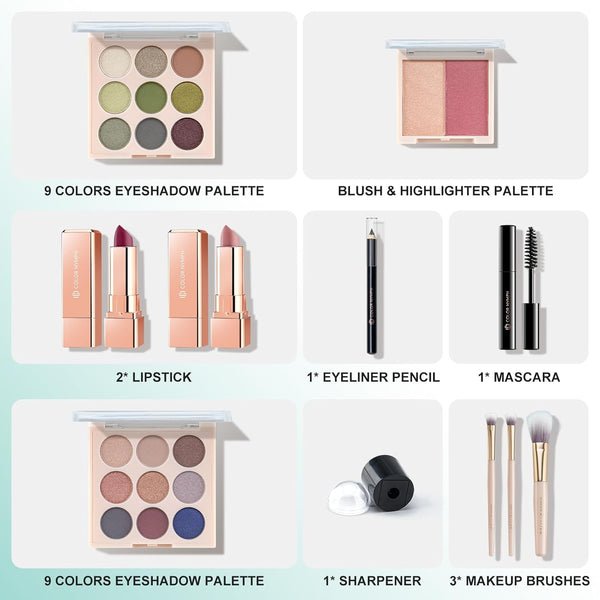 Color Nymph All In One Makeup Kit, Makeup Gift Set for Beginners Teenager Girls with Eyeshadow Palette Blush Lipstick Lip Pencil Eye Pencil Brush