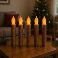 Taper Primitive Candles with Timer 6Pcs Real Wax Hand Dipped Battery Operated Flameless Candles for Christmas Halloween Home Decor Church