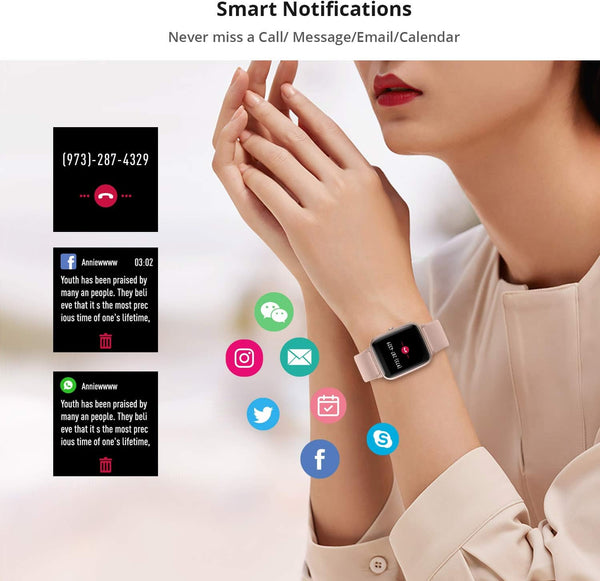 Fitpolo Smart Watch for Women,1.8â Touchscreen, Bluetooth Call, Alexa Built-In,24/7 Heart Rate Spo2 Monitor,Step Counting,Sleep Tracking, IP68