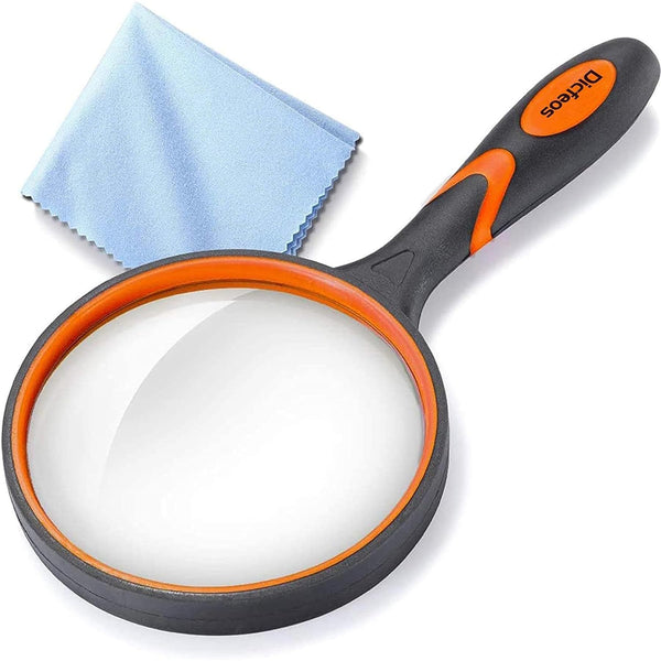 Magnifying Glass 10X Handheld Reading Magnifier with Cleaning Cloth-100Mm Large Magnifying Lens with Non-Slip Soft Handle for Seniors Book