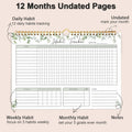 Habit Tracker Calendar-12 Months Undated Daily Weekly Goal and Habit Tracker Journal Planner with Spiral Binding, Boost Productivity Tool and