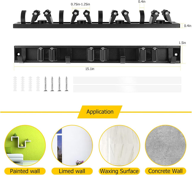 SLIIMU Movable 30'' Broom and Mop Holder Wall Mount with Sliding 7 Racks 8 Hooks, Storage Organizer Wall Hanger, Cleanin