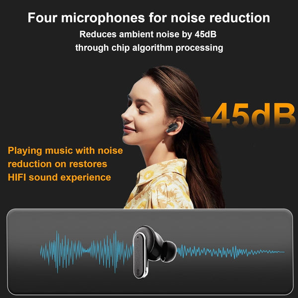 Smart Touchscreen Wireless Bluetooth 5.3 Headset, Super Smart Noise Canceling Earbuds, In-Ear Earbuds with Ear Caps, IPX56 Water Resistant, for