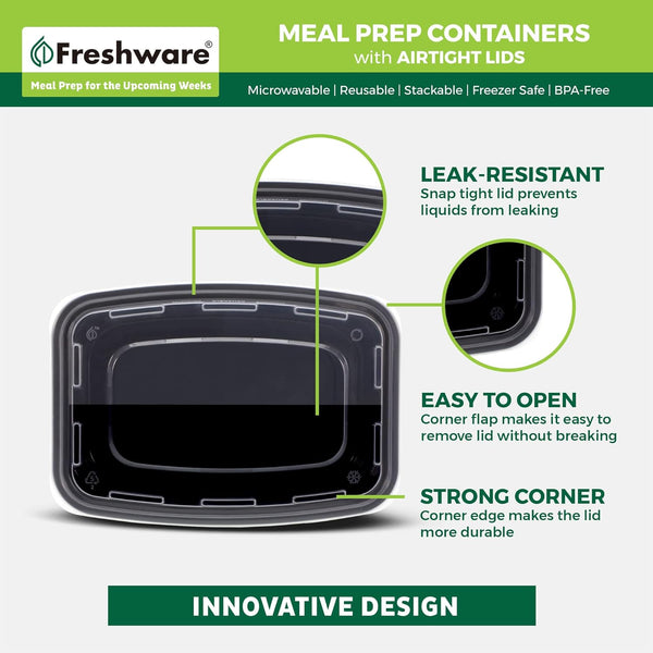 Freshware Meal Prep Containers [50 Pack] 1 Compartment Food Storage Containers with Lids, Bento Box, BPA Free, Stackable,