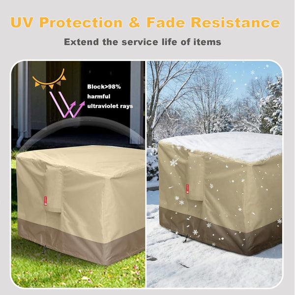 Sheechung Gas Fire Pit Cover Square - 600D Heavy Duty Patio Outdoor Fire Pit Table Cover with PVC Coating,100% Waterproof,Air Vents,Fits for