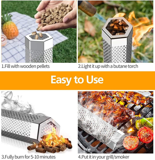Pellet Smoker Tube, 1 Pack 12'' Smoker Tube with Brush, Premium Stainless Steel, 5 Hours of Billowing Smoke Tube Smoker for All Grill, Smoker,