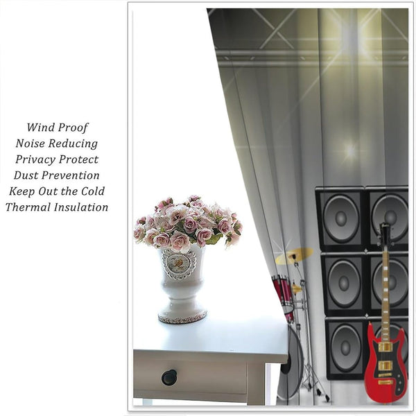 Rock Music Curtains, Teens Boys Electronic Musical Instrument Curtain Guitar Drum Speaker Window Drapes for Bedroom Living Room 42" W X 45" L