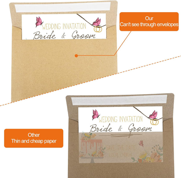 50Pcs Packed Kraft Envelopes,A4Envelopes, Printable Invitation Envelopes,4X6 Envelopes, Suitable for Weddings, Invitations, Photos, Postcards,