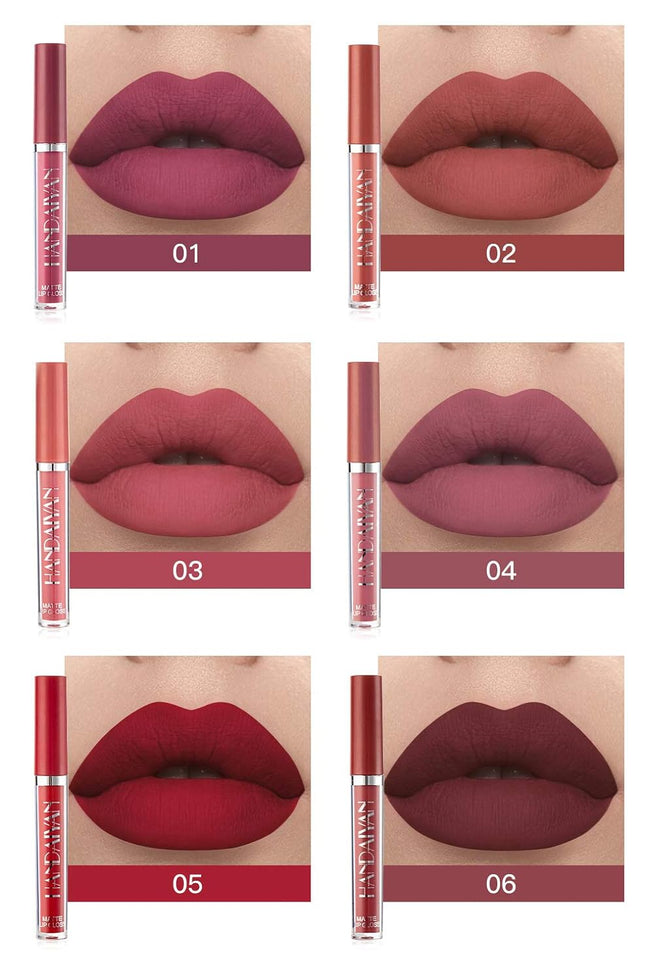 6Pcs Matte Liquid Lipstick Makeup Set, Matte Liquid Long-Lasting Wear Non-Stick Cup Not Fade Waterproof Lip Gloss (Set A