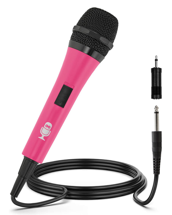 Singing Machine Wired Microphone for Karaoke, (Pink) - Unidirectional Dynamic Vocal Microphone - Plug-In Microphone for Karaoke Machine, AMP, &