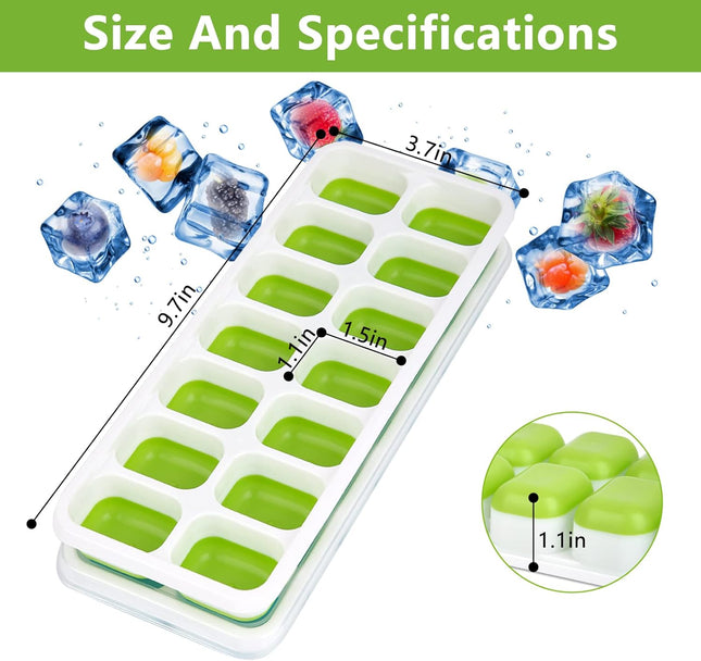 Ice Cube Tray, 4 Pack Silicone Ice Tray, 14 Ice Cube Molds with Lids, Stackable Ice Cube Molds for Chilling Drinks, Whis