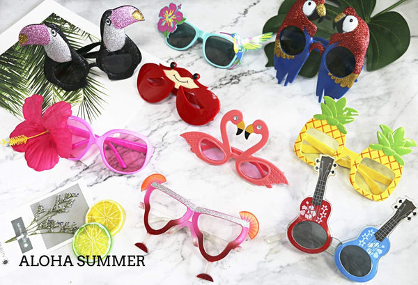 Ocean Line Luau Party Sunglasses - 9 Pairs Funny Hawaiian Glasses, Tropical Fancy Dress Props, Fun Summer Kids Party Favors, Beach Themed Party