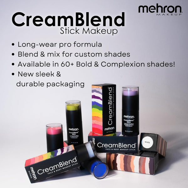 Mehron Makeup Creamblend Stick | Face Paint, Body Paint, & Foundation Cream Makeup | Perfect for Halloween .75 Oz (21 G) (White)