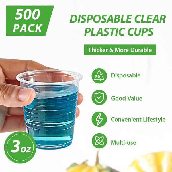 Lilymicky 500 Pack 3 Oz Clear Plastic Small Disposable Bathroom Cups, Multi-Use Mouthwash & Tasting Cups