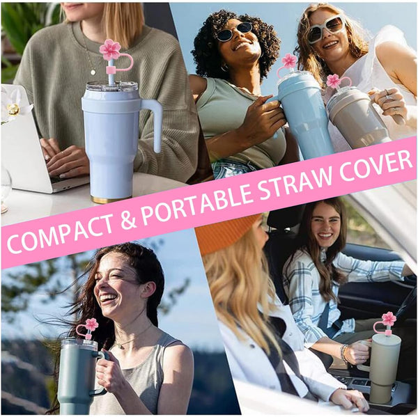 3Pcs Cherry Blossom Silicone Straw Cover Cap for Stanley Cup,Straw Topper 10 Mm 0.4 in Reusable Straw Tips Lids,Flower Straw Tip Covers Gift for