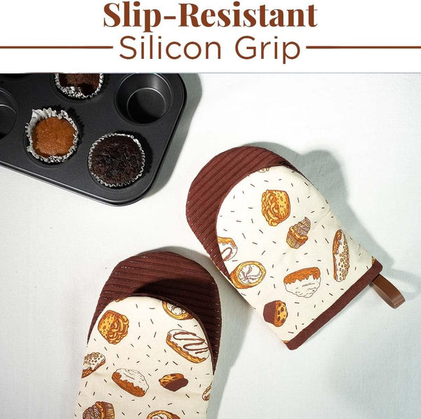 Folkulture Mini Oven Mitts Heat Resistant 5.75"X9", Set of 2 Orange Oven Mittens, Short Oven Gloves with Hanging Loop, Boho Oven Accesorries,