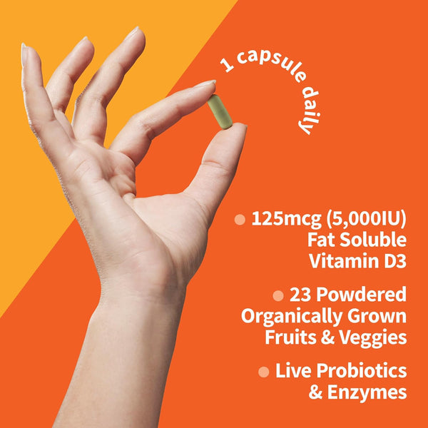 Garden of Life Vitamin D, Vitamin Code Raw D3, Vitamin D 5,000 IU, Raw Whole Food Supplements with Chlorella, Fruit, Veggies & Probiotics for Bone