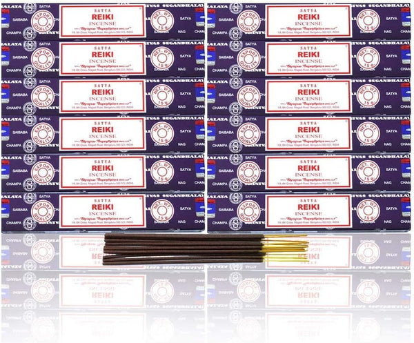Satya Incense Sticks, 12 Count - Nag Champa Reiki, Original from Srinivas Sugandhalaya Factory