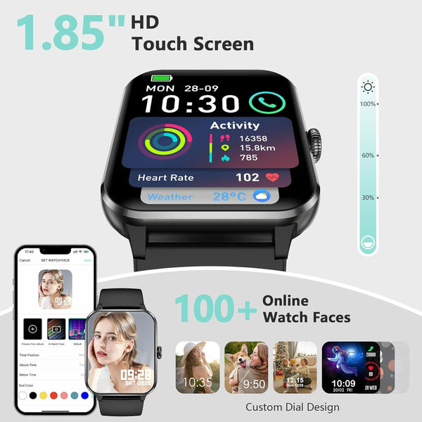 Blackview 2025 Smart Watch (Answer/Make Calls), Fitness Watch for Men and Women with Heart Rate/Spo2/Sleep Monitor/2 Straps, 100+ Sports Modes,