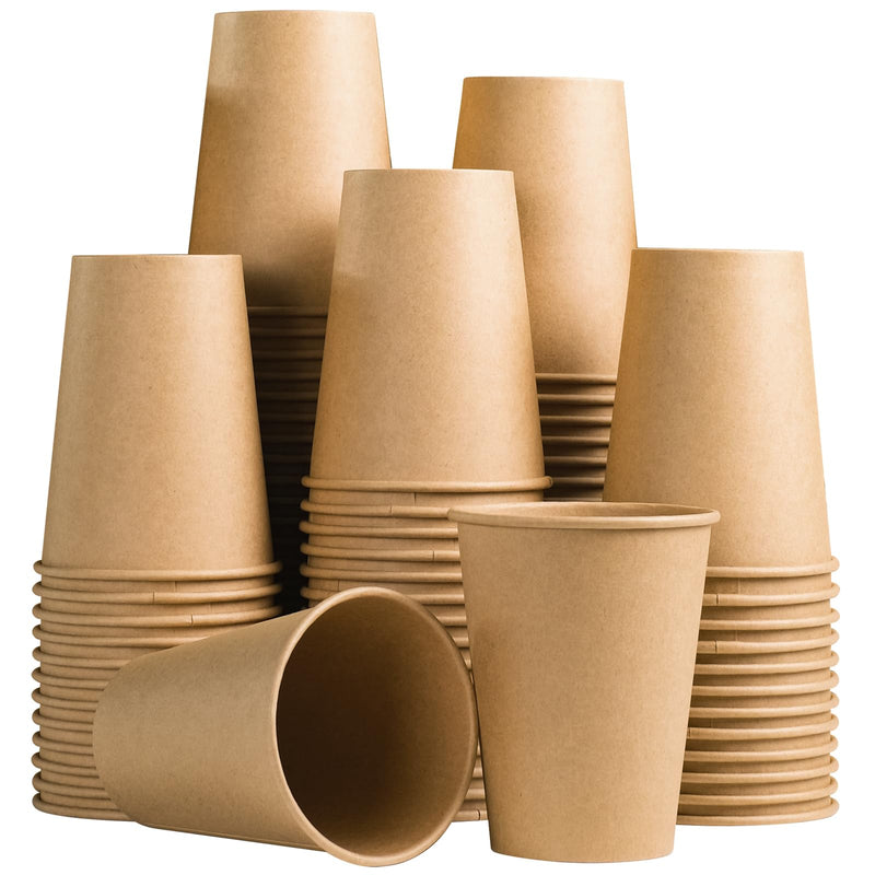 Lamosi 100 Count 12 Oz Kraft Paper Cups, Disposable Hot/Cold Paper Coffee Cups, 12 Ounce Beverages Cups, Water Cups for Party Picnic Travel and Events