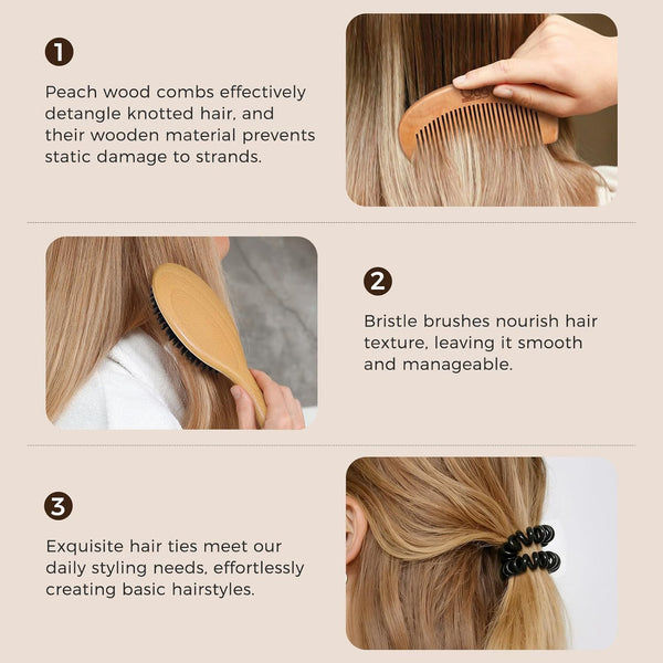 BLACK EGG Boar Bristle Hair Brush for Women Men Kid, Soft Natural Bristles Brush for Thin and Fine Hair, Restore Shine and Texture, Set Includes
