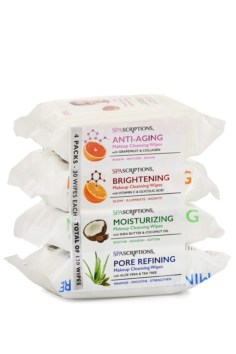 Spascriptionsâ¢ Anti-Aging, Brightening, Moisturizing & Pore Refining Towelettes Removes Waterproof Makeup, Revives with Collagen, Vitamin C,