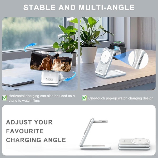 3-In-1 Magnetic Wireless Charger: 2025 Travel Fast Charging Station for Iphone 16 15 14 - Apple Watch Ultra SE 9 8 - Airpods Pro 4 3 - Desk