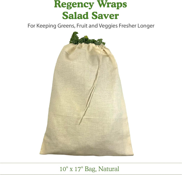 Regency Wraps Salad Saver, Reusable Drawstring Produce Bag for Storing Lettuce, Veggies and Fruit in the Refrigerator to Keep Fresh Longer, 100%