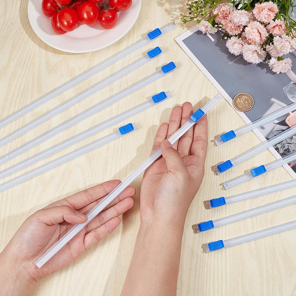 CRASPIRE 12Pcs Plastic Wrap Slide Cutter 12" Self Adhesive Two Way Cling Film Wrap Dispenser Sliding Cutters Replacement Reusable for Kitchen Home