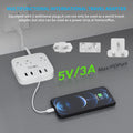 European Travel Plug Adapter, FOVAL EU UK US Power Strip with USB C and 4 USB Ports, 3 AC Outlets, Wall Mountable, 5Ft Extension Cord, Compact for