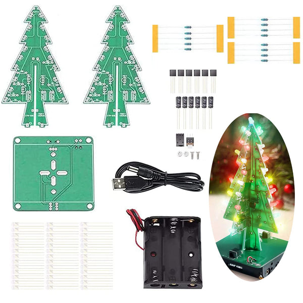 3D Xmas Christmas Tree DIY Model Assemble Kit with 7 Color Flashing RGB LED Circuit Funny Electronic Science Experiment Kit STEM Project PCB Board