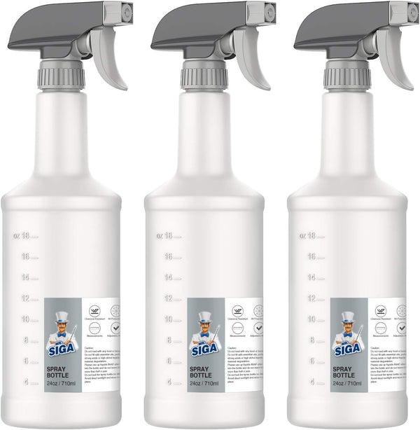 MR.SIGA 24 Oz Empty Plastic Spray Bottles for Cleaning Solutions, Heavy Duty Household Reusable Spray Bottles with Measurements and Adjustable
