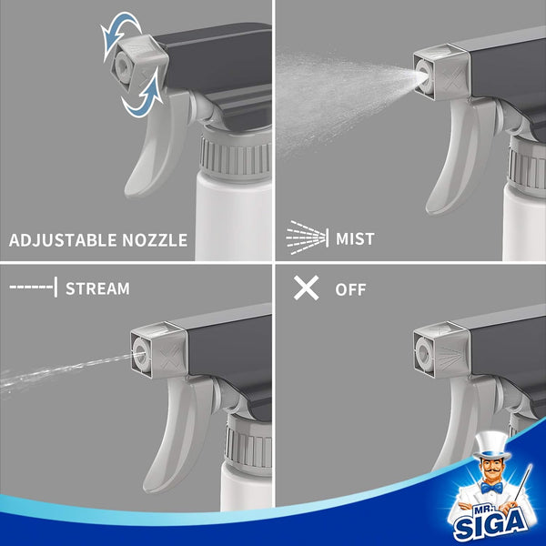 MR.SIGA 24 Oz Empty Plastic Spray Bottles for Cleaning Solutions, Heavy Duty Household Reusable Spray Bottles with Measurements and Adjustable