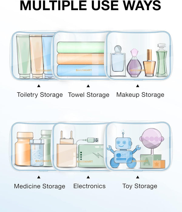 BAGSMART Clear Toiletry Bag, 3 Packs TSA Approved Water-Resistant Quart Size Travel Organizer, Airport Airline Travel Essential Carry-On Makeup