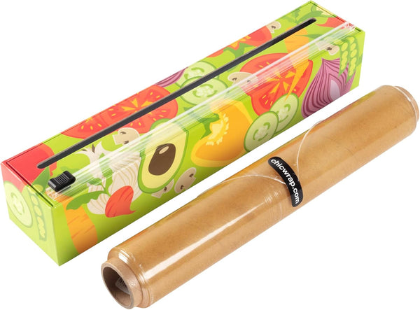 Chicwrap Veggies Refillable Plastic Wrap Dispenser - Includes 12" X 250' Roll Professional Grade Disposable Plastic Wrap - Reusable Dispenser