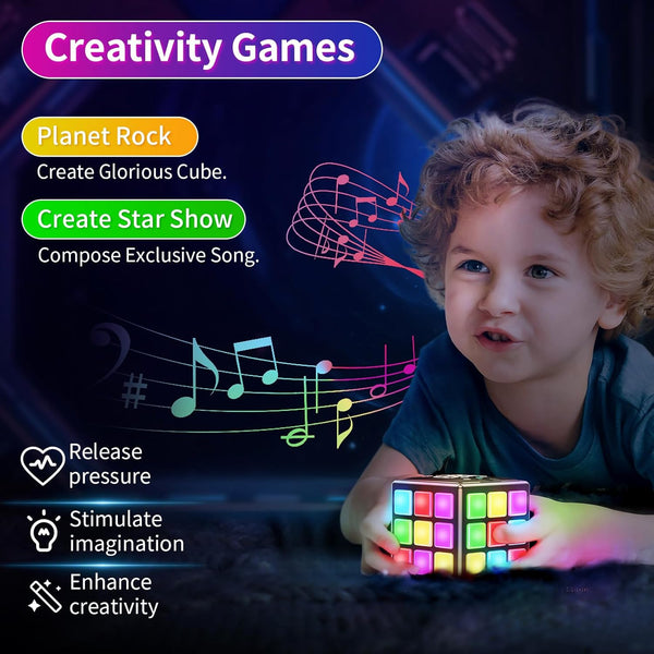 Rechargeable Game Cube - 15-In-1 Fun Brain Memory & Speed Games for Kids - Christmas Easter Birthday Gifts for Boys Girls Ages 6-12+ Years Old -