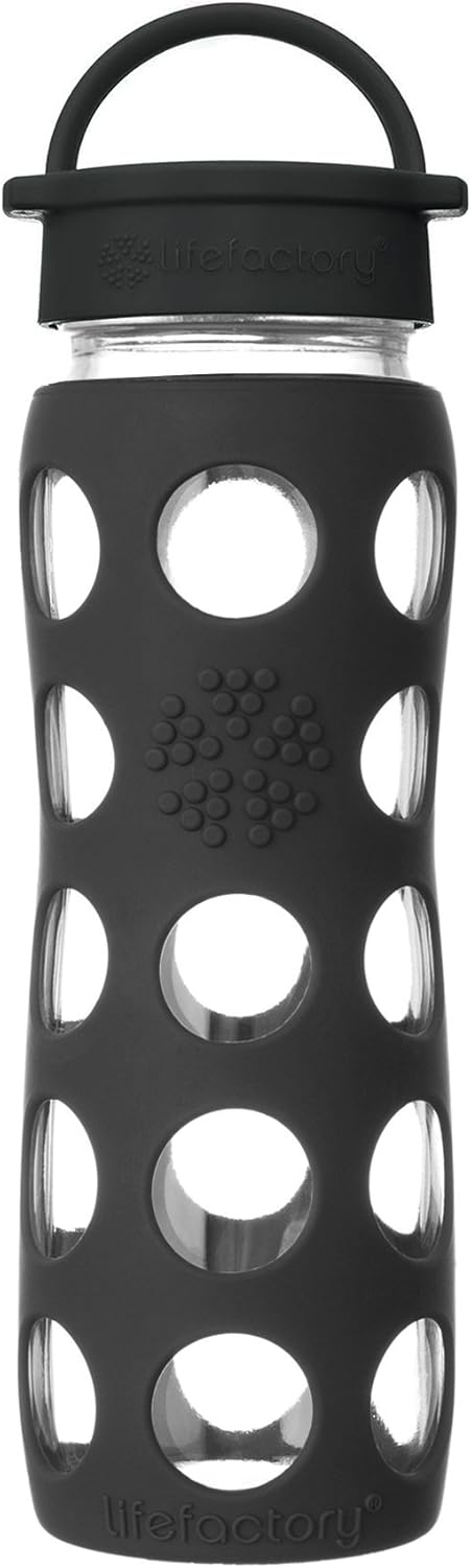 Lifefactory 22-Ounce Bpa-Free Glass Water Bottle with Classic Cap and Protective Silicone Sleeve, Onyx