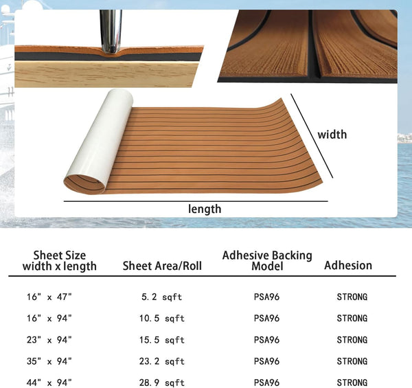KXKZREN Boat Flooring EVA Foam Decking Sheet Faux Teak Marine Mat Marine Carpet Cooler Tops Non-Slip Self-Adhesive Flooring for Motorboat RV Yacht