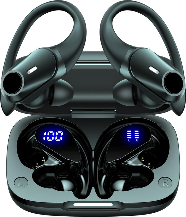 GOLREX Wireless Earbuds Bluetooth Headphones 80H Playtime Ear Buds with Wireless Charging Case & Dual LED Power Display Over-Ear Earphones with